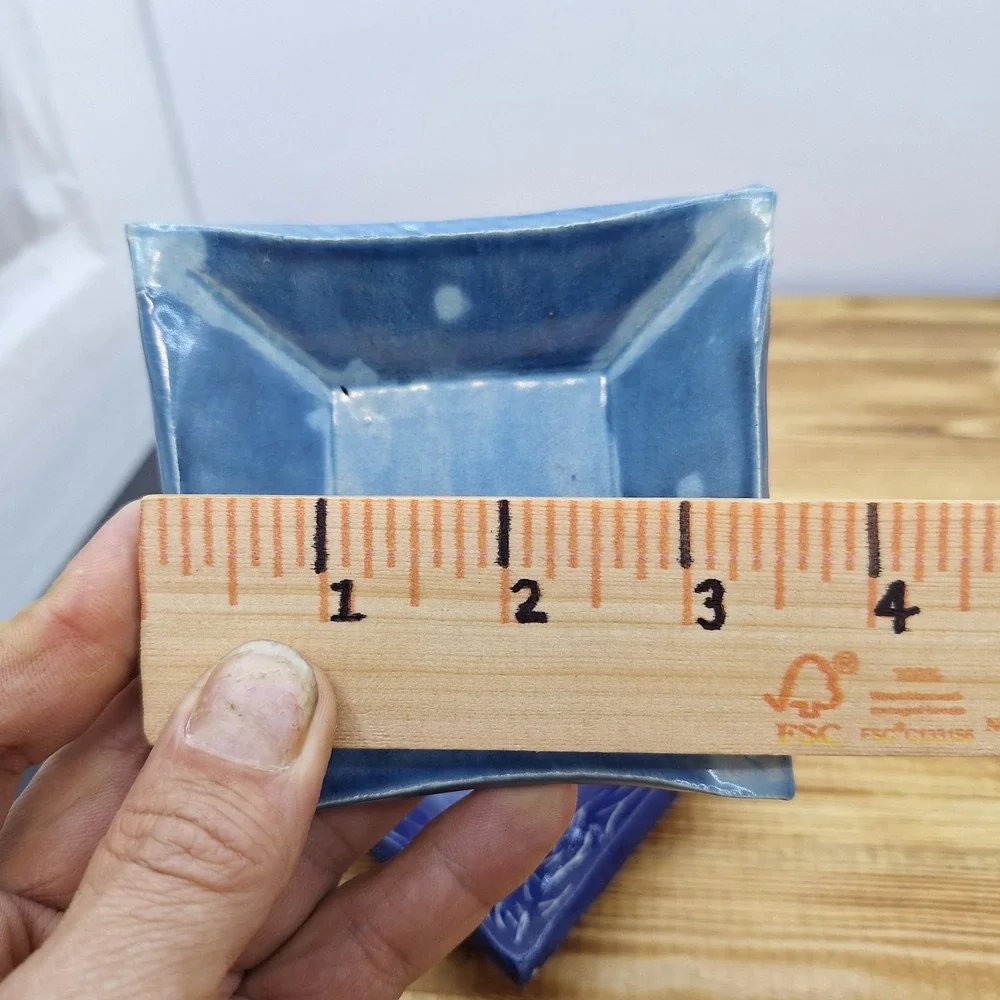 X2 Artisan Blue Dipping Sauce Tray‎ Trinket Oil Butter Pat 3.5